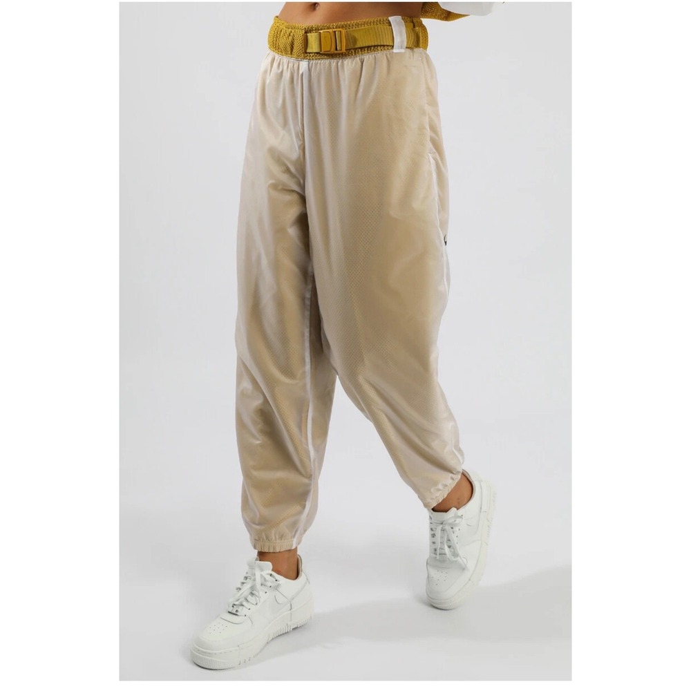 Nike Tech Pack Loose Fit Mesh Lined Pants White Yellow Buckle Belt Small